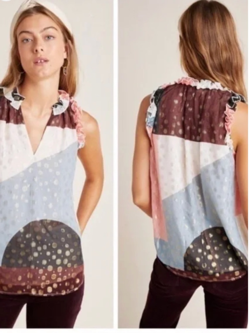 NWT Maeve by Anthropology Fantasia flowy tank top ruffle gold detail Size 2